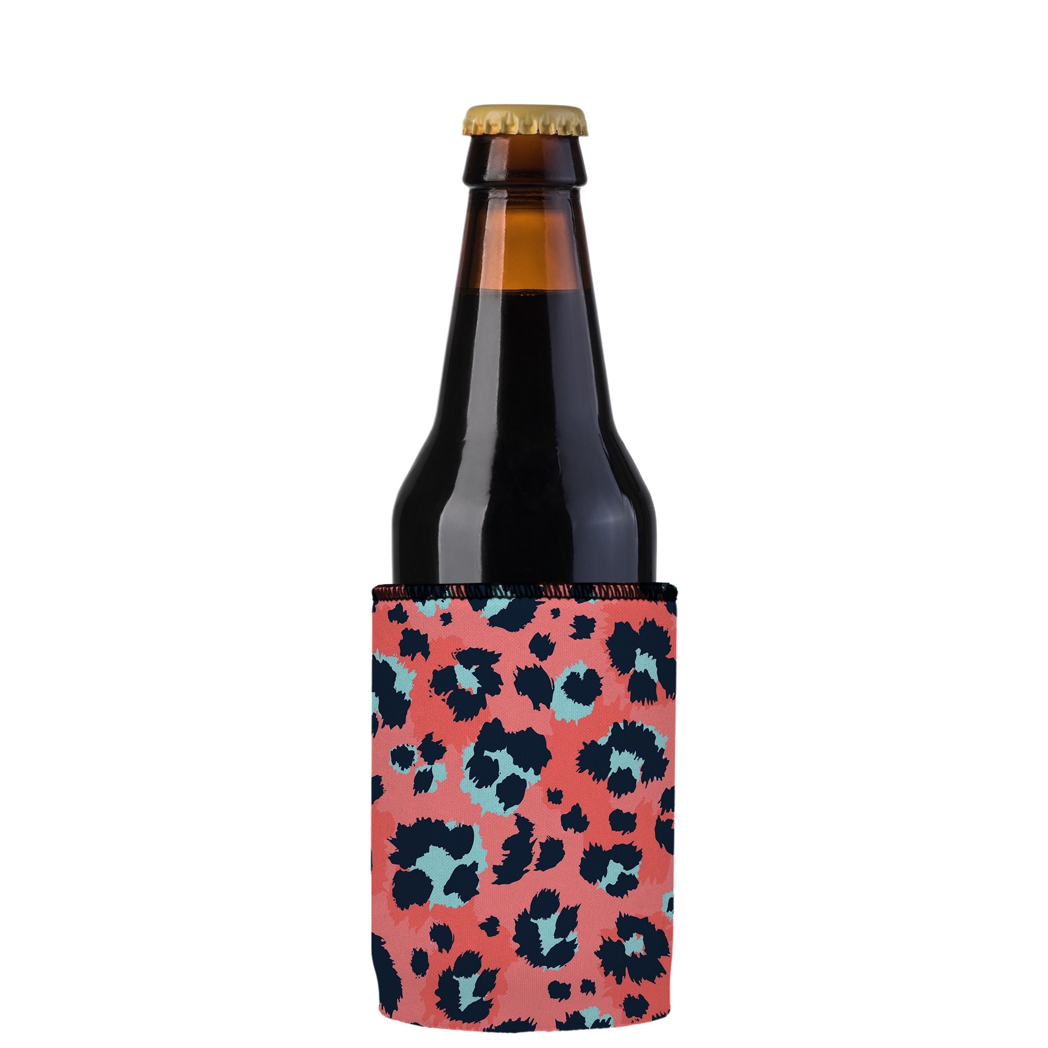 Stubbyz Coral Leopard Print Stubby Cooler