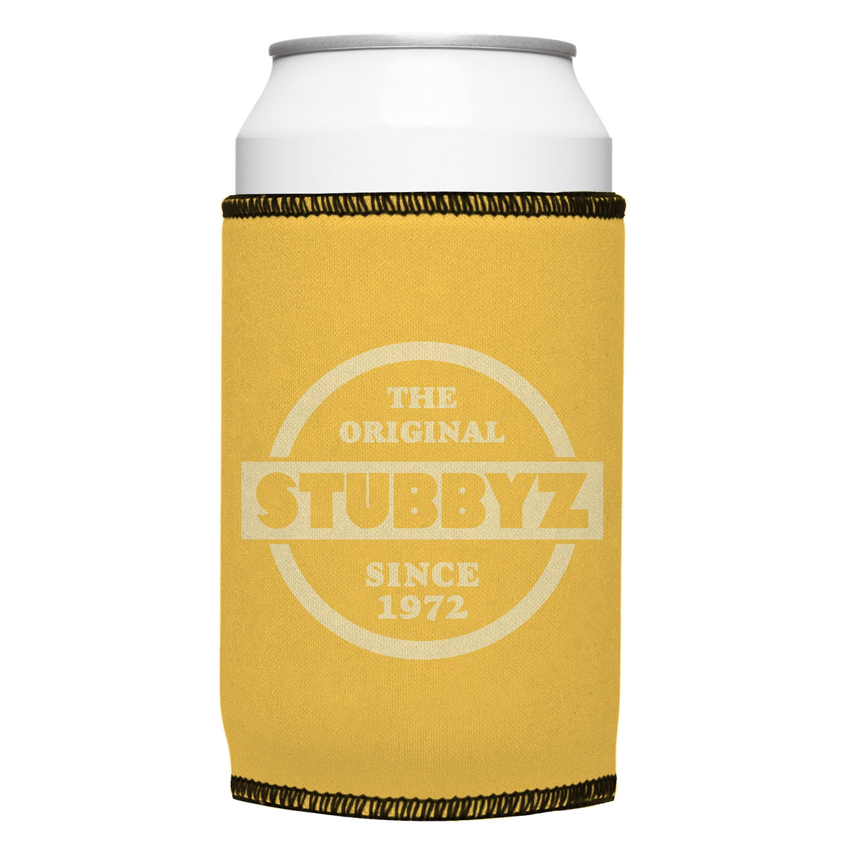 The Original (Mustard) Stubbyz One Size cooler on a standard bottle