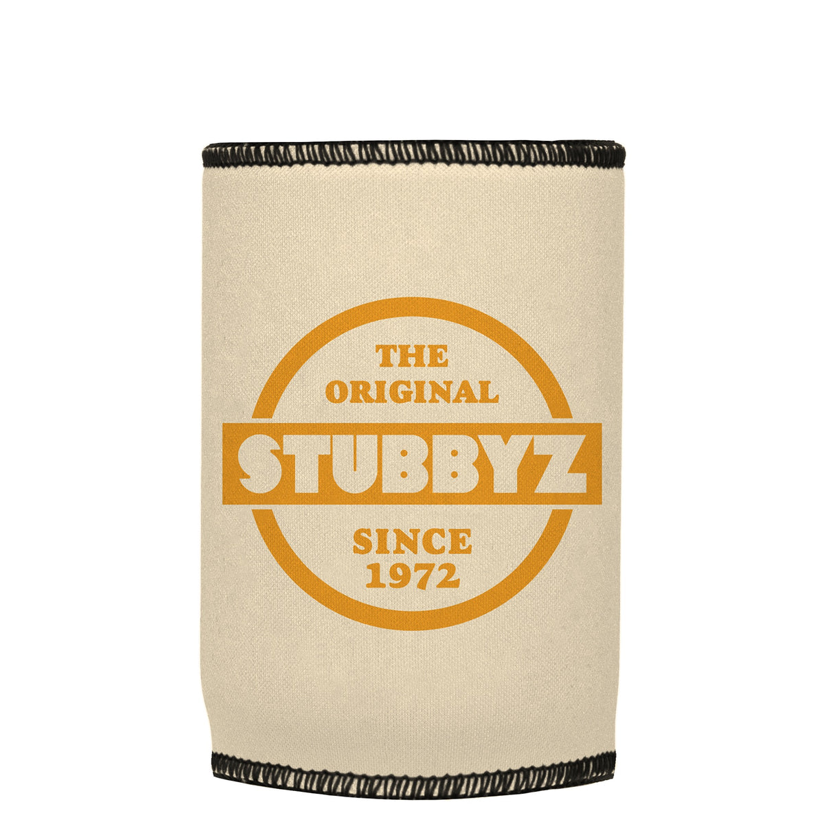 The Original (Tan) Stubbyz One Size baseless stubby cooler, shown flat