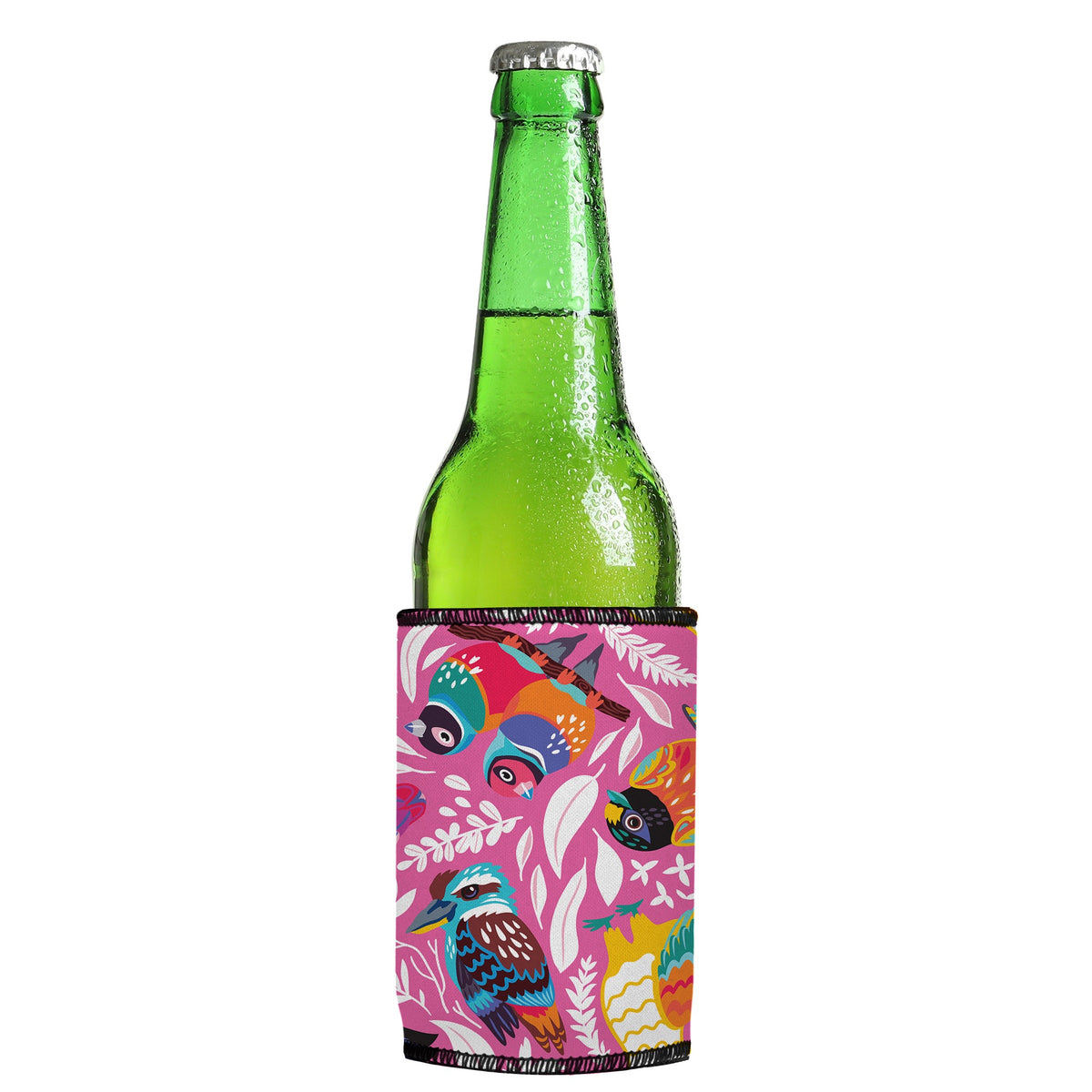 Aussie Birds Stubbyz One Size cooler on a slim Euro-style bottle