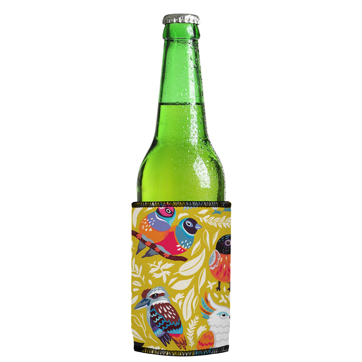 Aussie Birds II Stubbyz One Size cooler on a slim Euro-style bottle