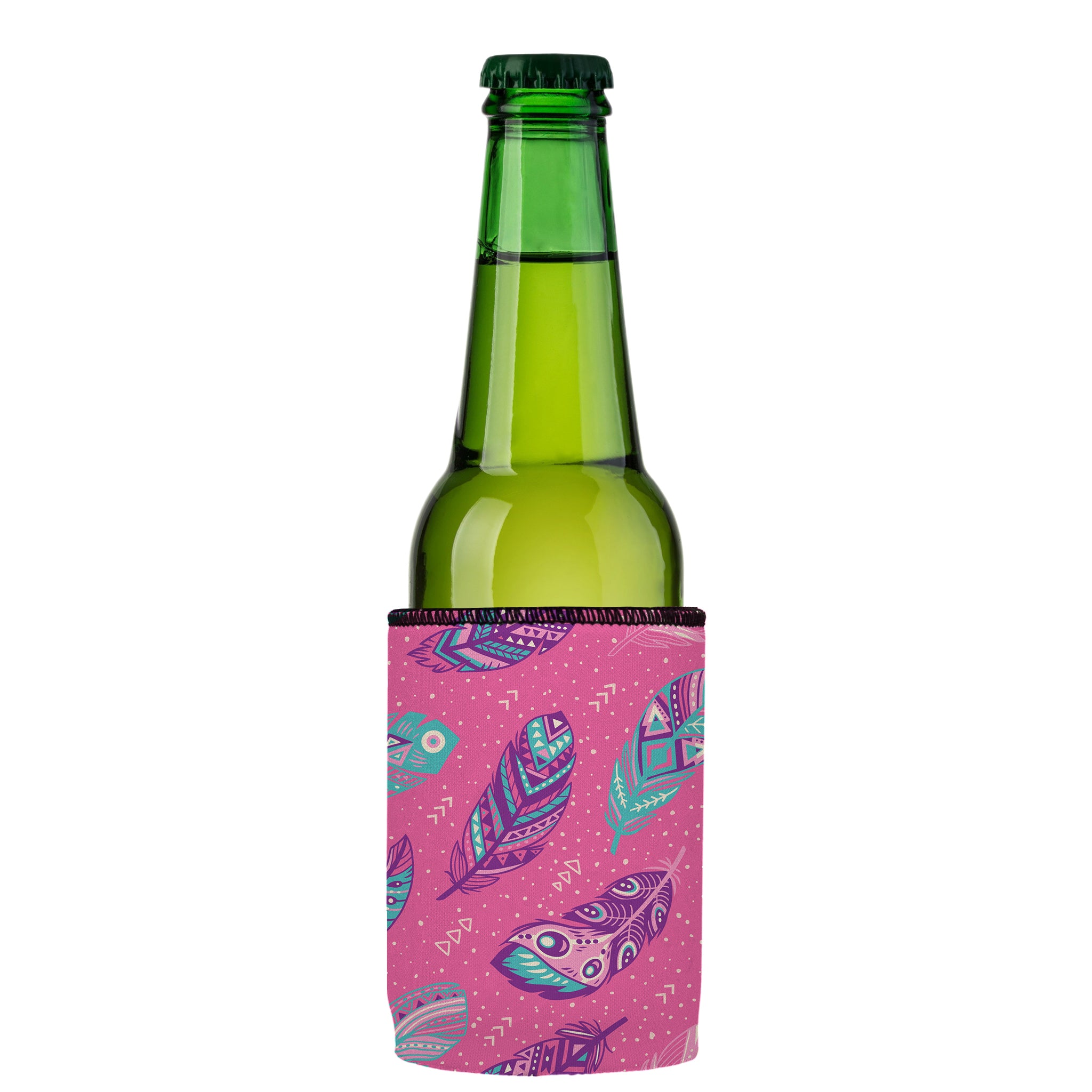 Stubbyz Pink Boho Feathers Stubby Cooler