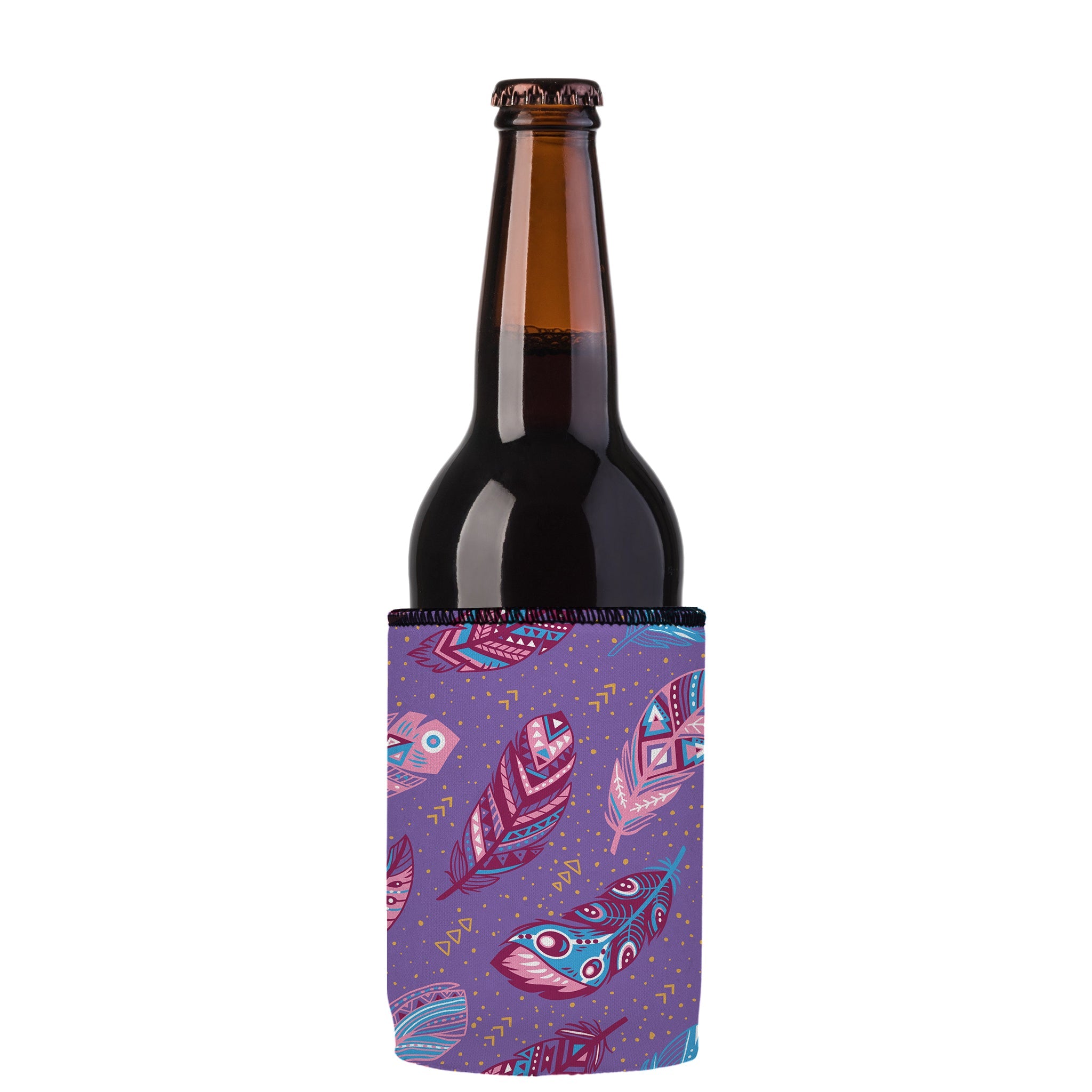 Stubbyz Purple Boho Feathers Stubby Cooler 2-Pack