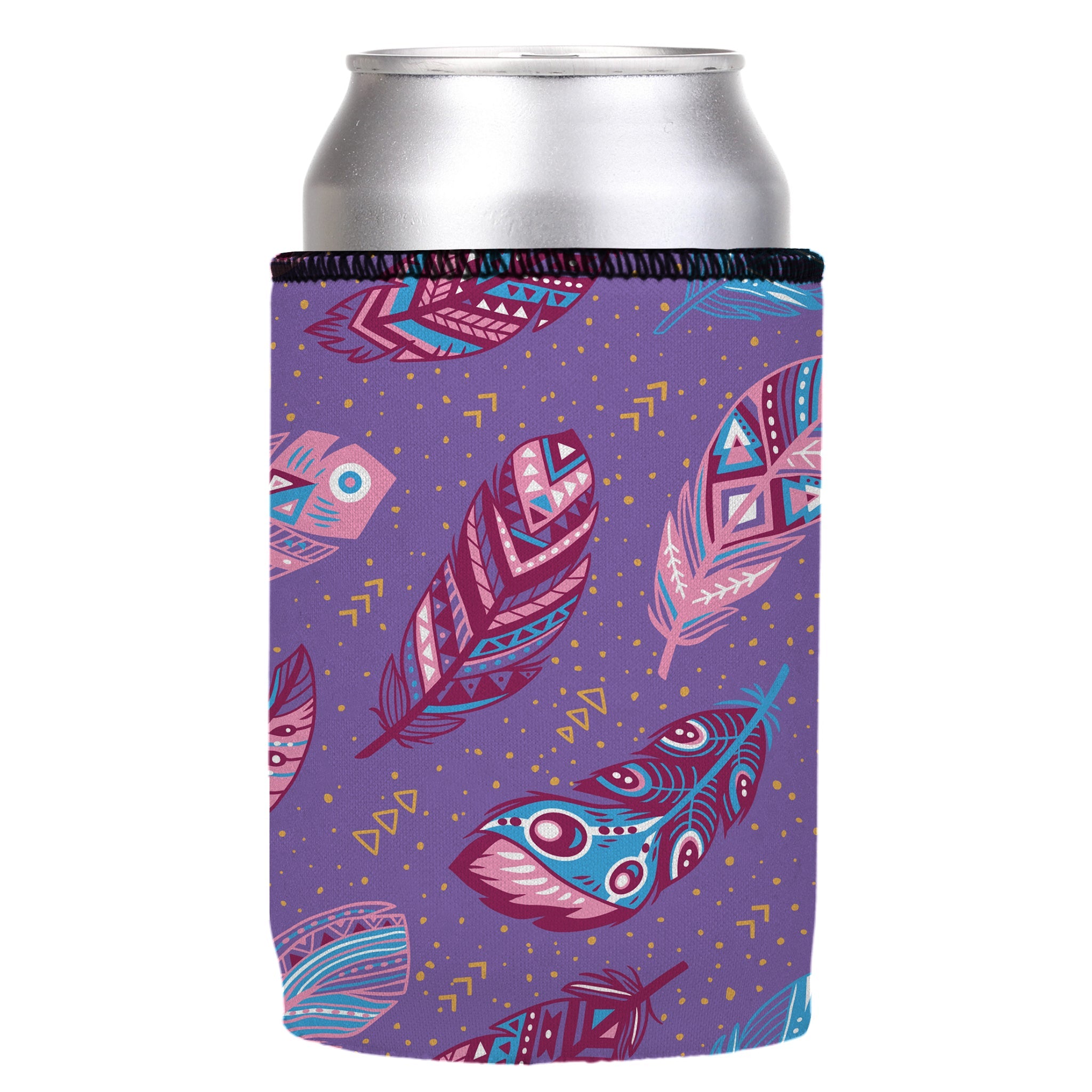 Stubbyz Purple Boho Feathers Stubby Cooler 2-Pack