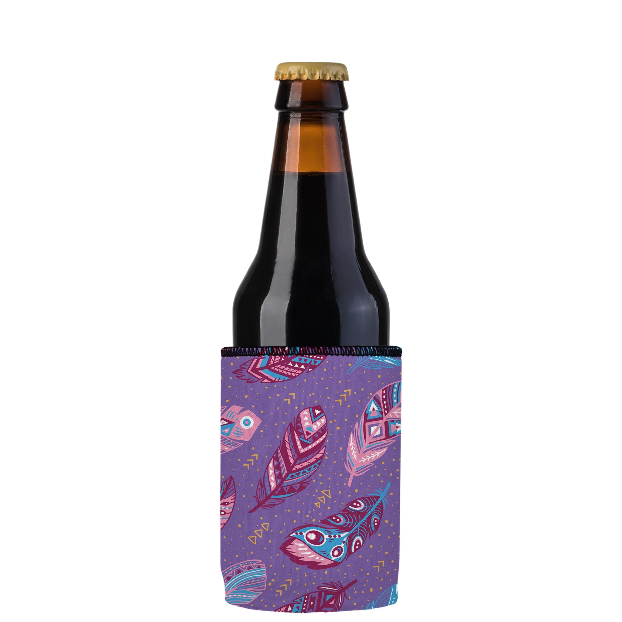Stubbyz Purple Boho Feathers Stubby Cooler 2-Pack