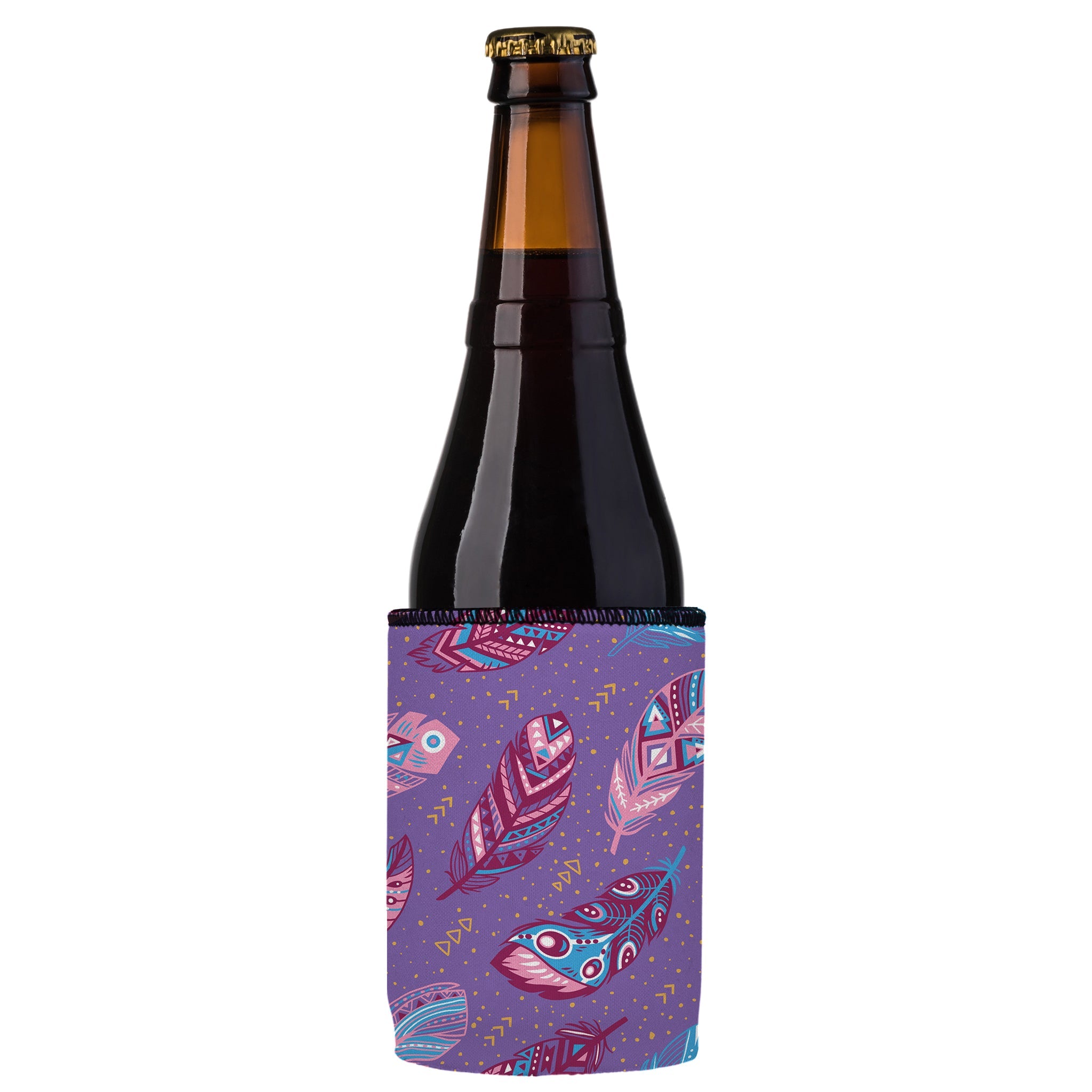 Stubbyz Purple Boho Feathers Stubby Cooler 2-Pack