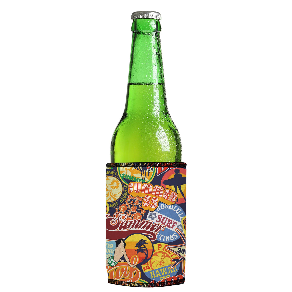 Vintage Summer Stubbyz One Size cooler on a slim Euro-style bottle