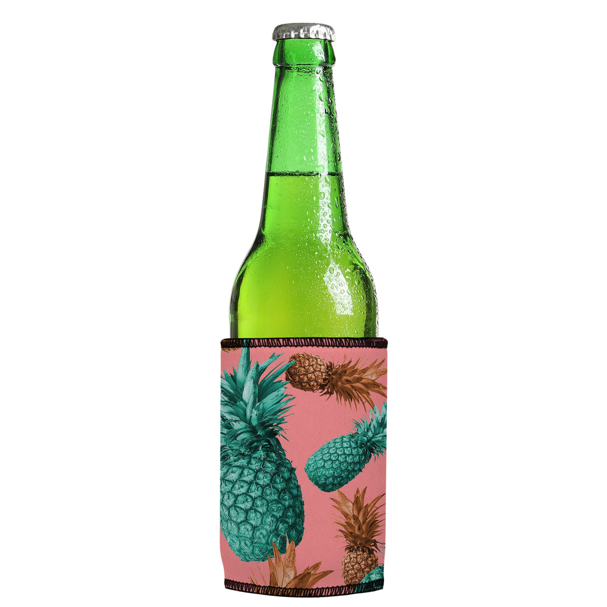 Mmm Pineapples Yummy Stubbyz One Size cooler on a slim Euro-style bottle