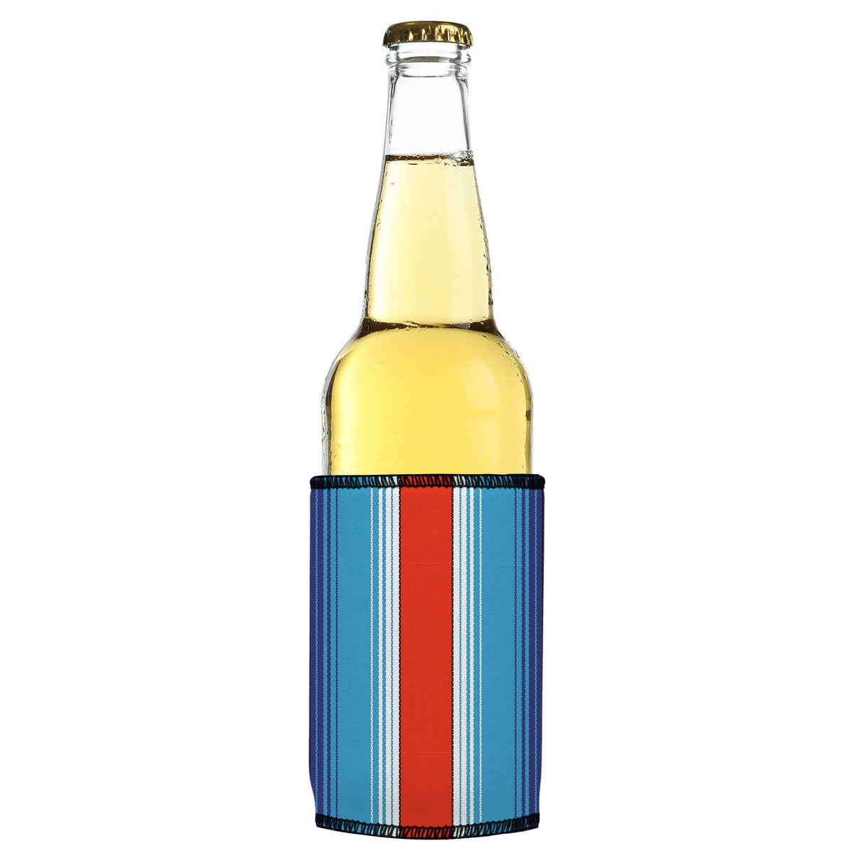 Mexican Blanket Stubbyz One Size cooler on a slim bottle, angled view
