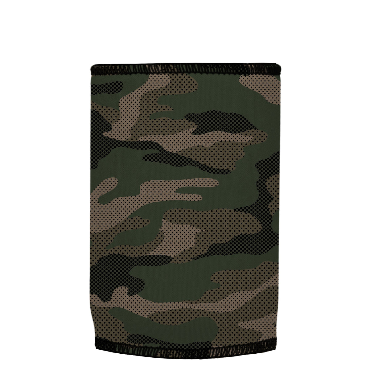 Green Camo Dot Pattern Stubbyz One Size baseless stubby cooler, shown flat