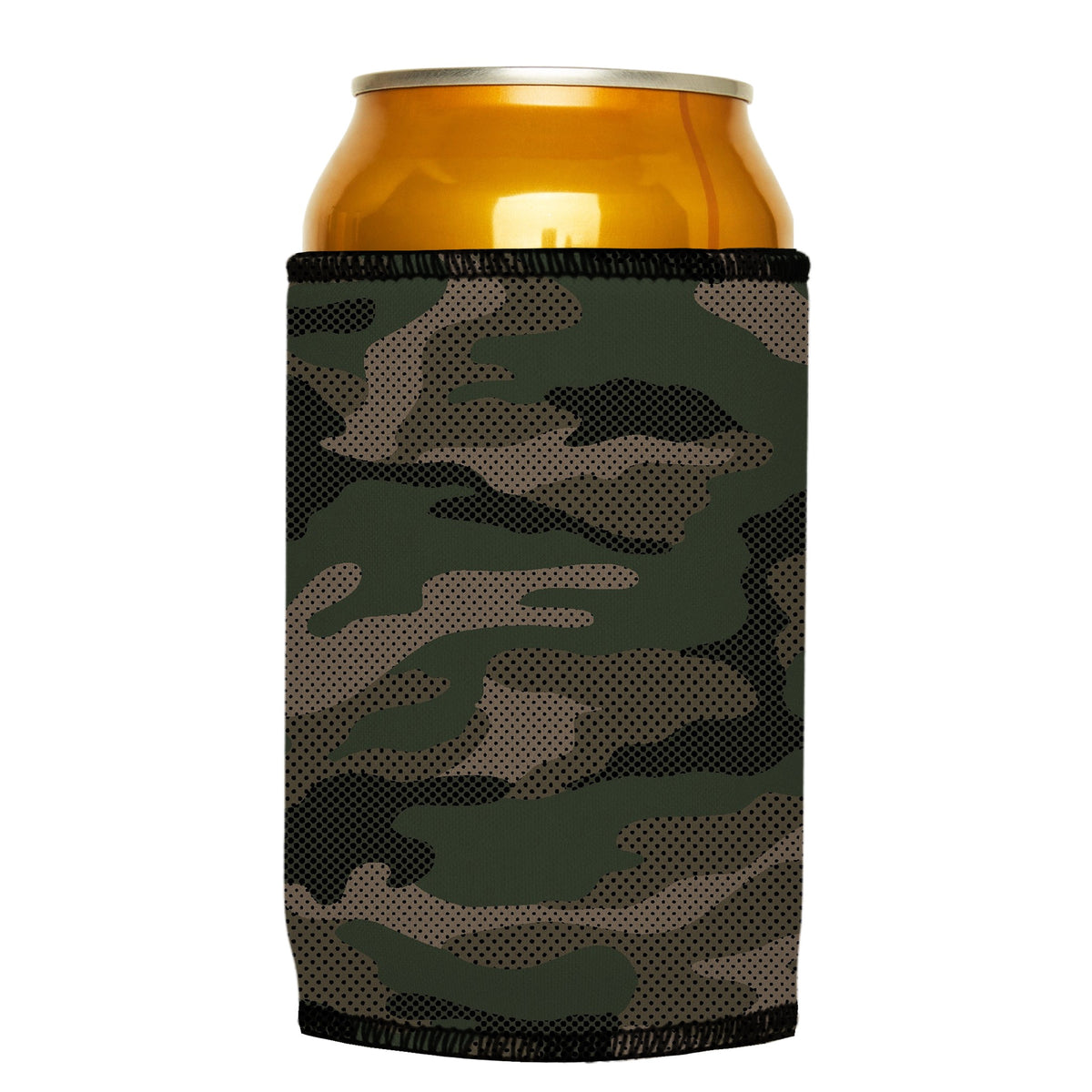 Green Camo Dot Pattern Stubbyz One Size cooler on a standard can