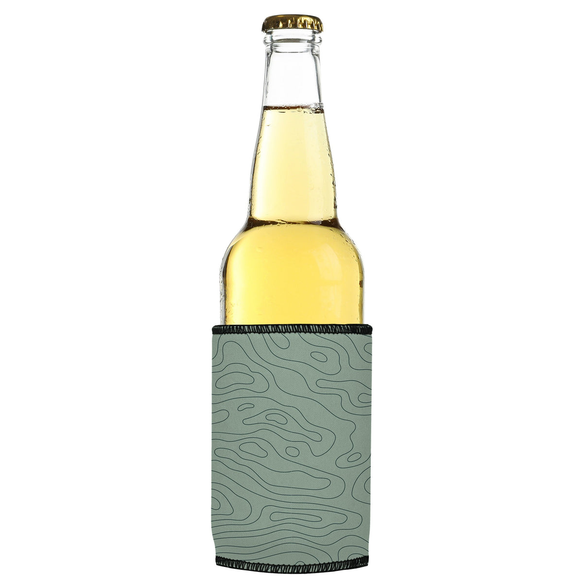 Topographic Map Stubbyz One Size cooler on a slim bottle, angled view