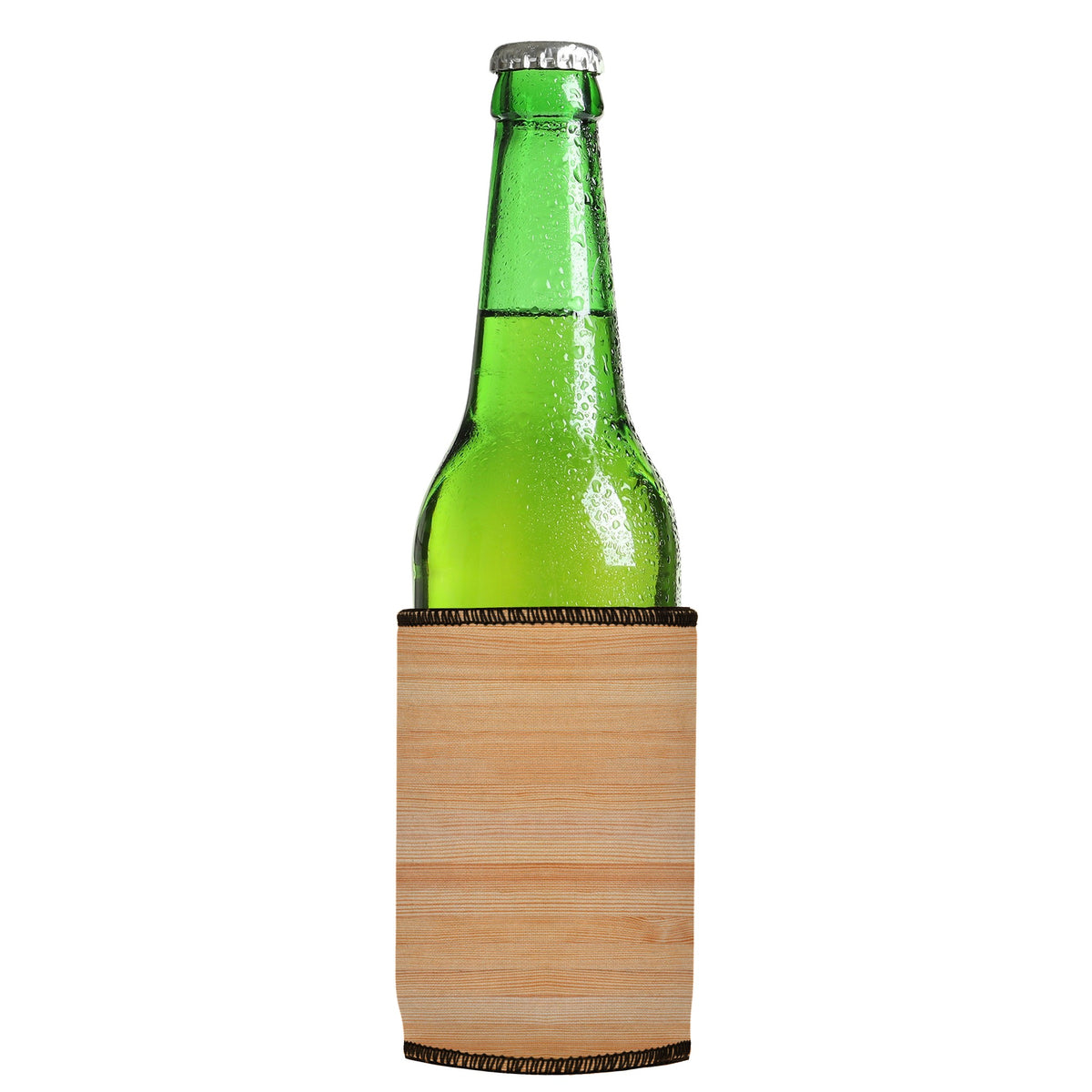 Wood Grain Stubbyz One Size cooler on a slim Euro-style bottle
