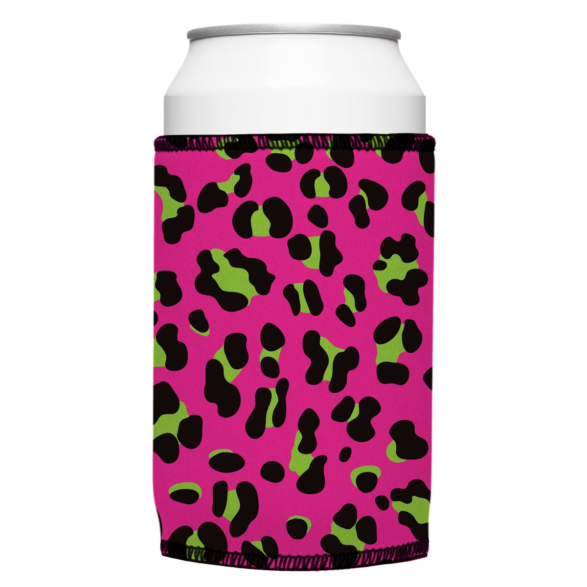 80s Leopard Print Stubbyz One Size cooler on a standard bottle