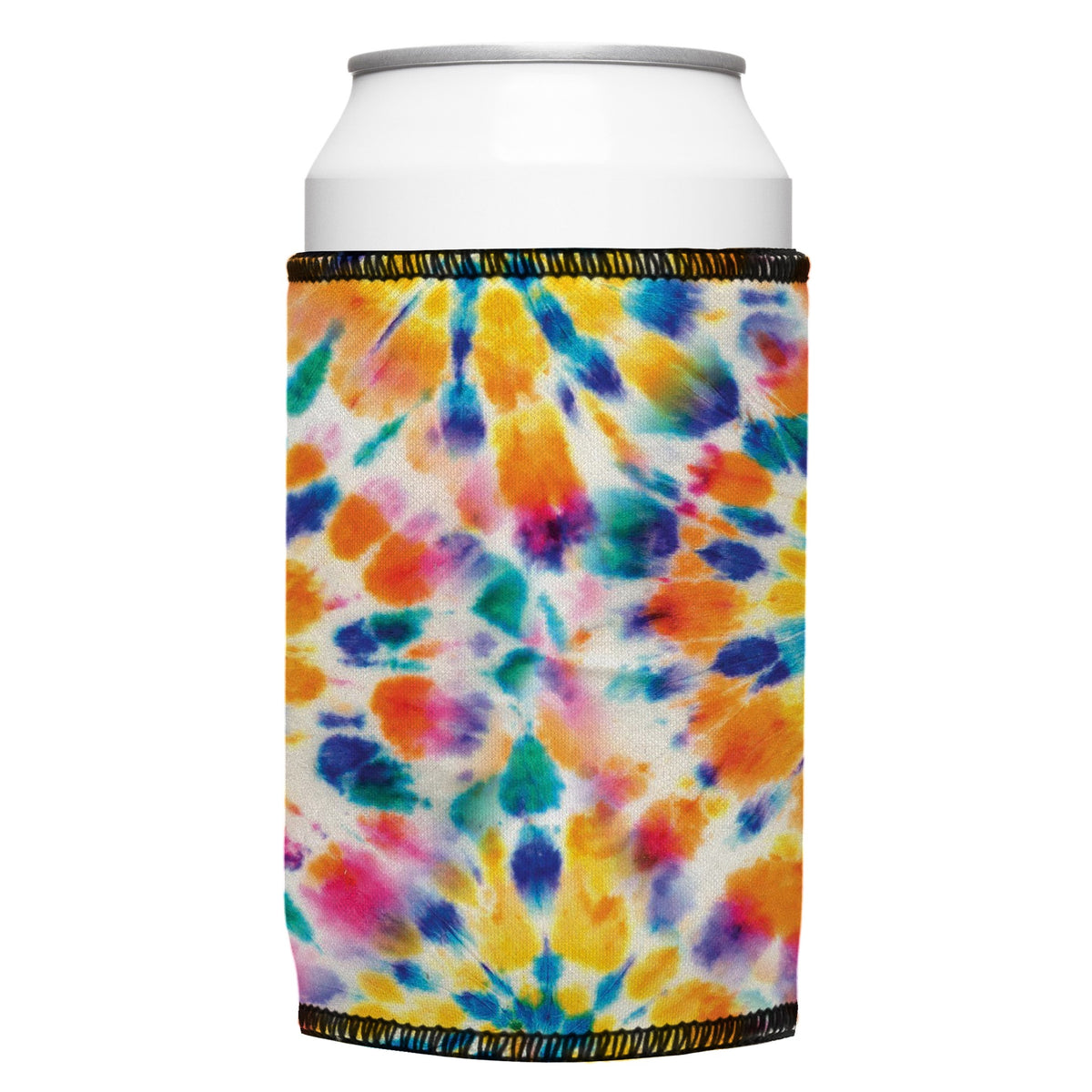 Rainbow Spiral Tie-Dye Stubbyz One Size cooler on a standard bottle