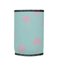 Palm Trees Pink Aqua Stubbyz One Size baseless stubby cooler, shown flat