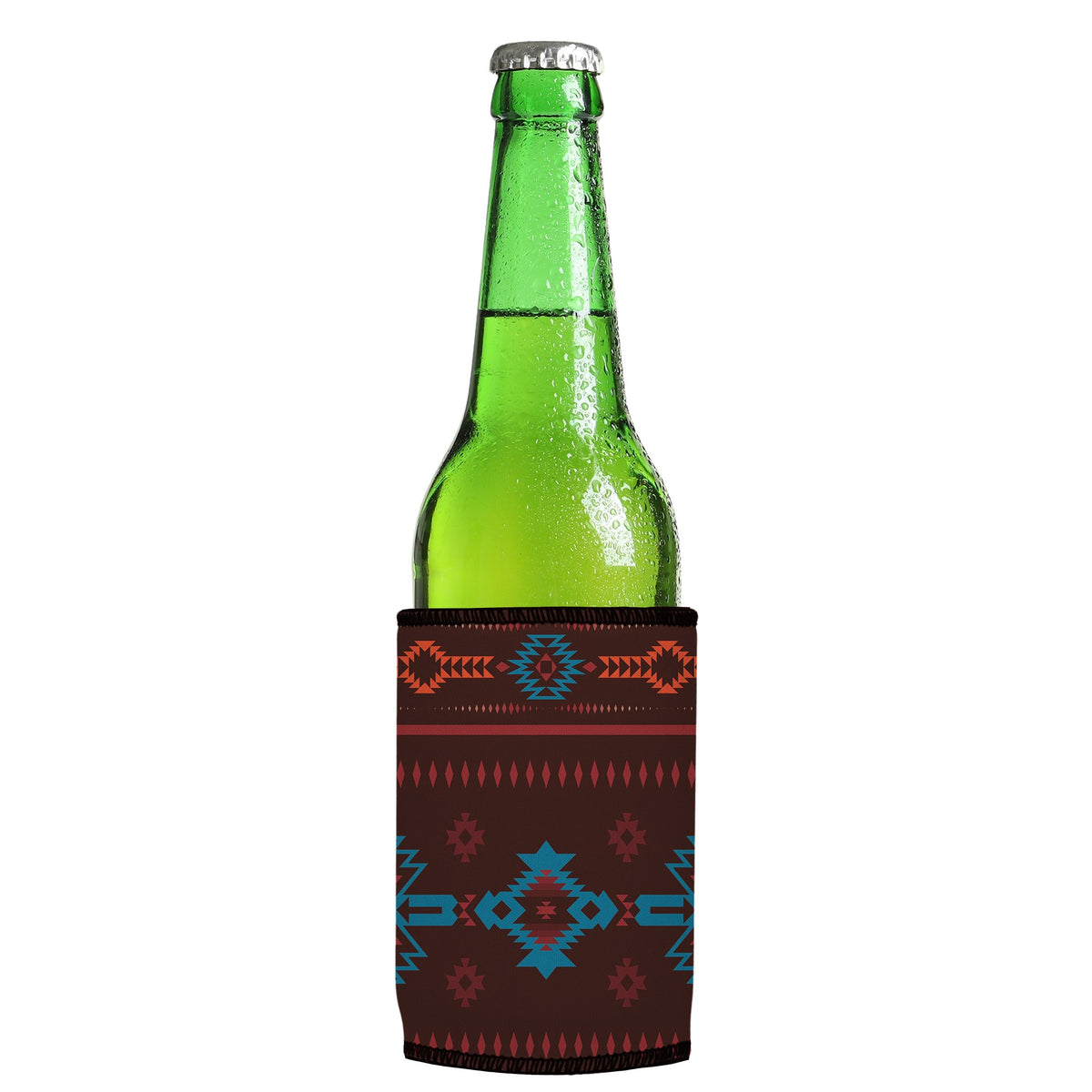 Brown Navajo Rug Stubbyz One Size cooler on a slim Euro-style bottle
