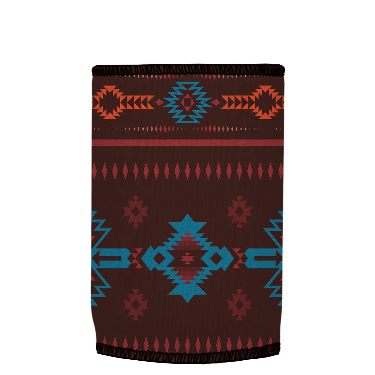 Brown Navajo Rug Stubbyz One Size baseless stubby cooler, shown flat