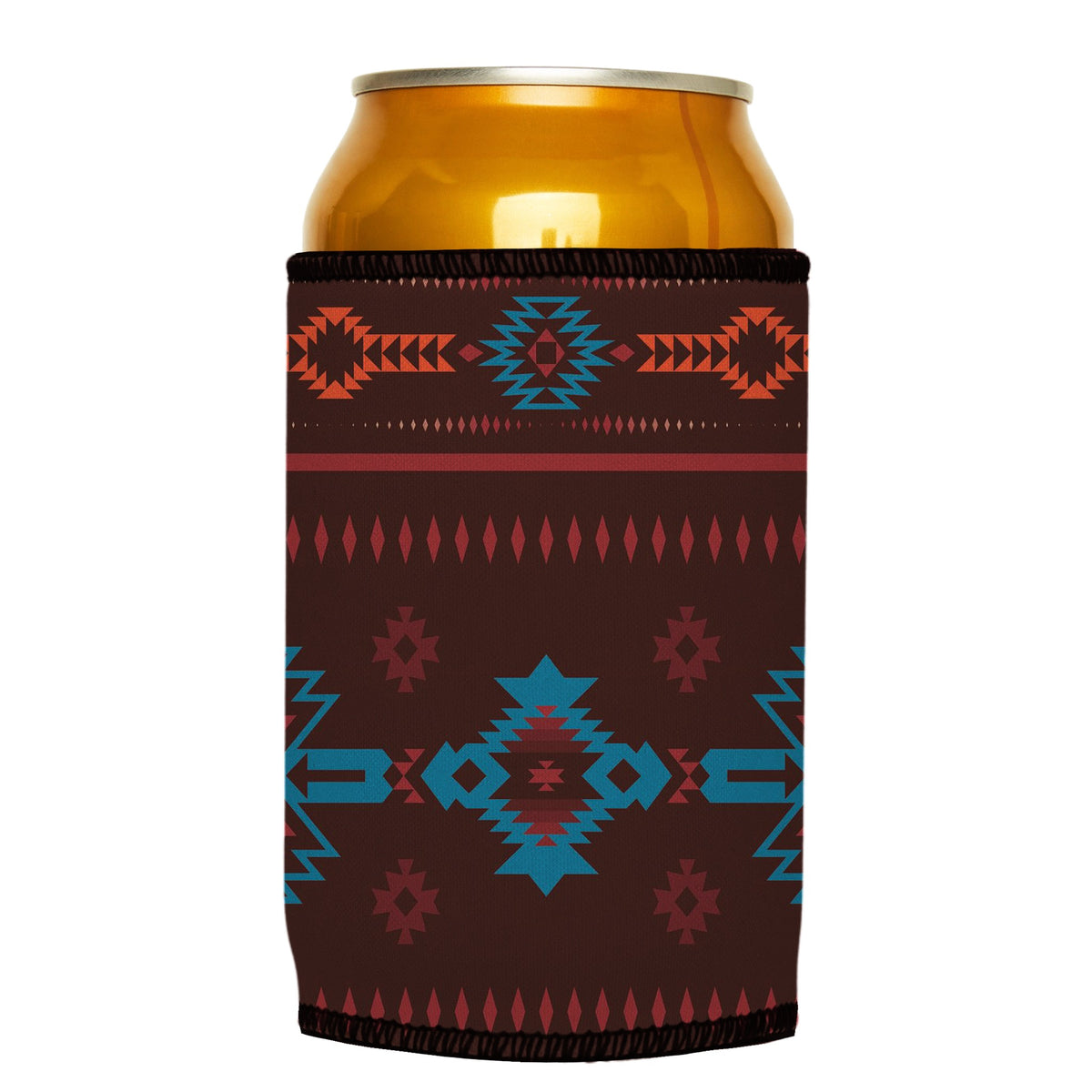 Brown Navajo Rug Stubbyz One Size cooler on a standard can