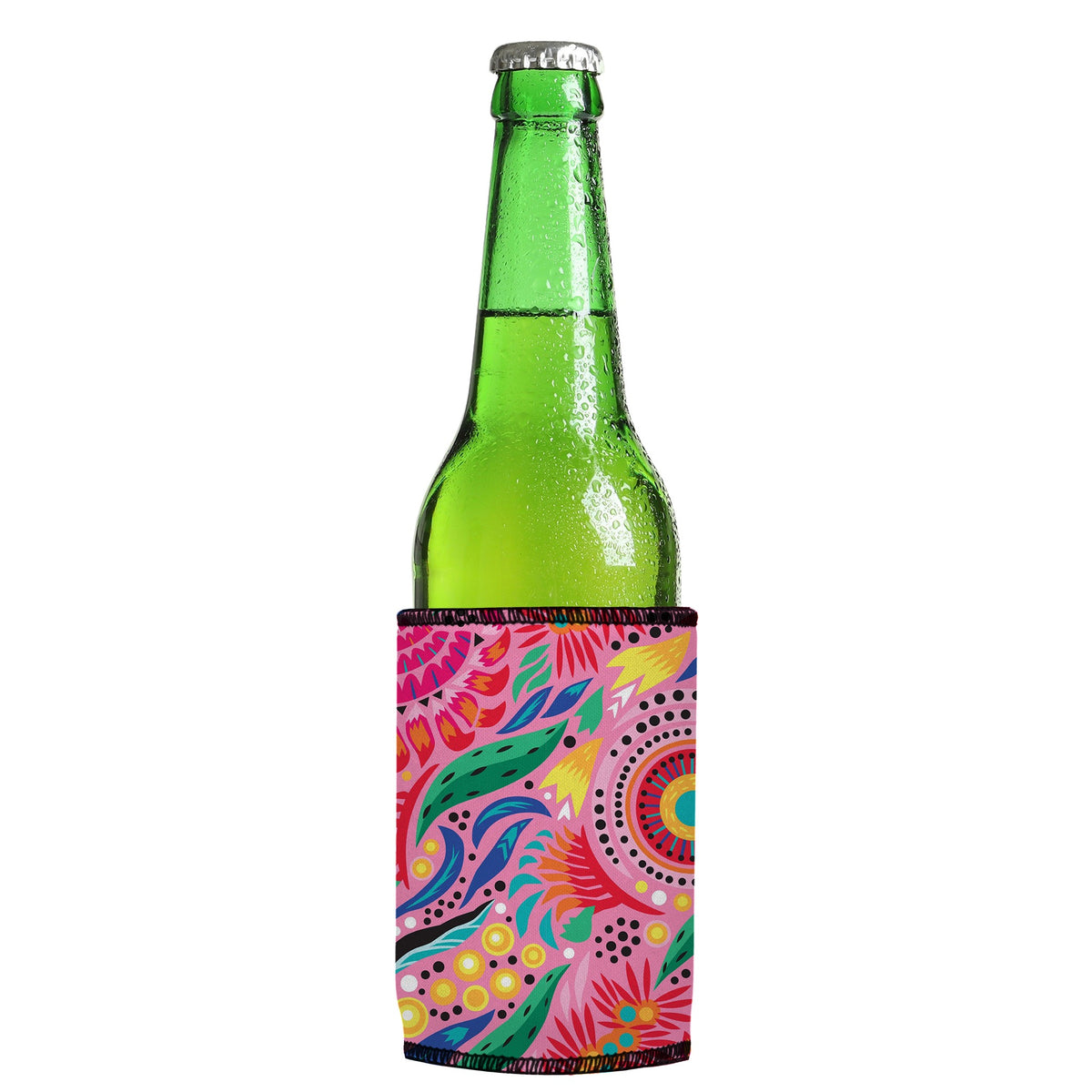 Australian Flowers Stubbyz One Size cooler on a slim Euro-style bottle