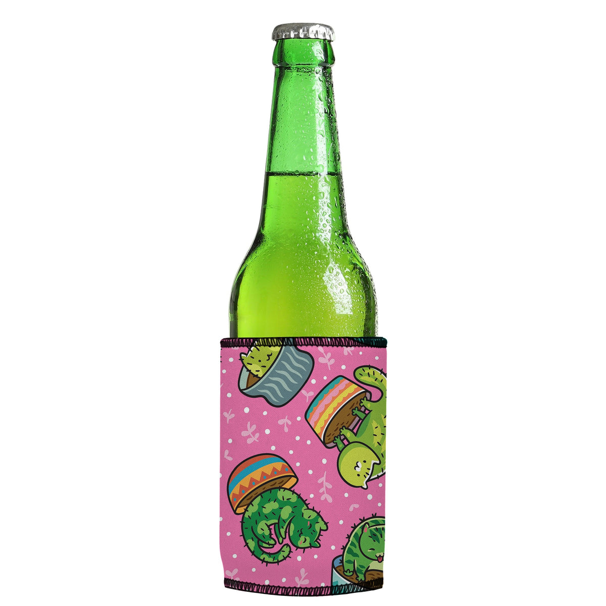 Cats in a Flowerpot Stubbyz One Size cooler on a slim Euro-style bottle