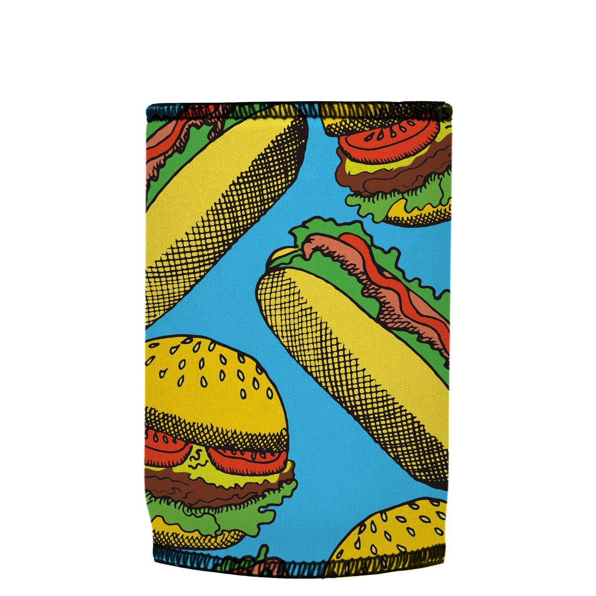 Hamburgers & Sandwiches Stubbyz One Size baseless stubby cooler, shown flat