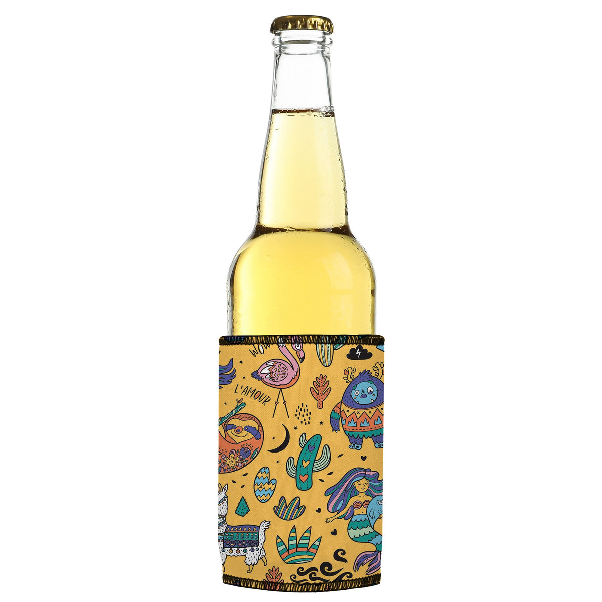 Kids Fantasy Stubbyz One Size cooler on a slim bottle, angled view