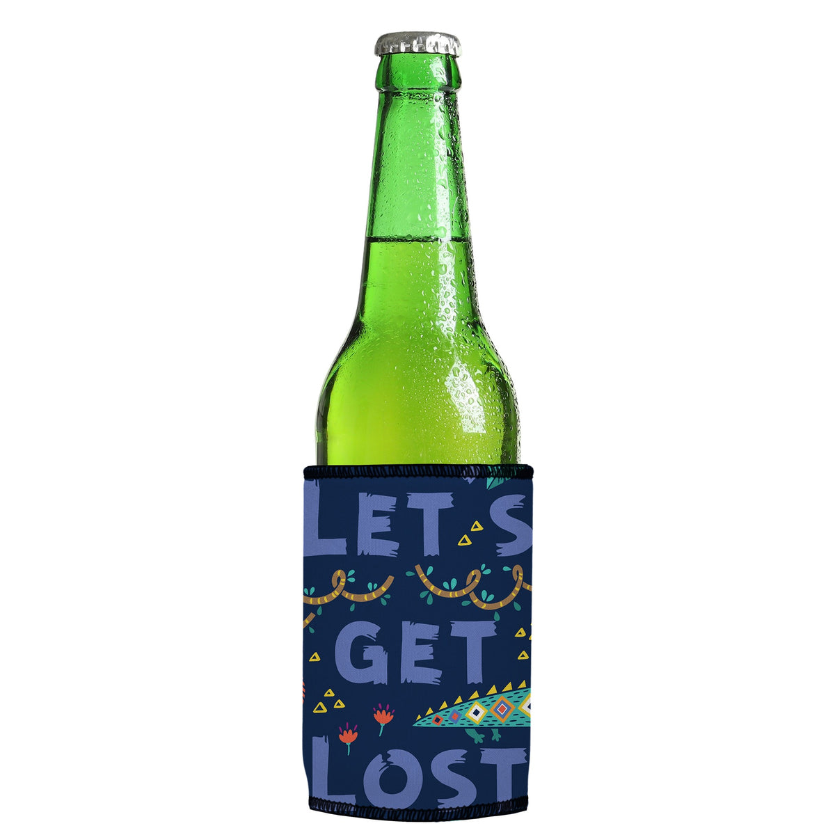 Lets Get Lost in the Wild Stubbyz One Size cooler on a slim Euro-style bottle