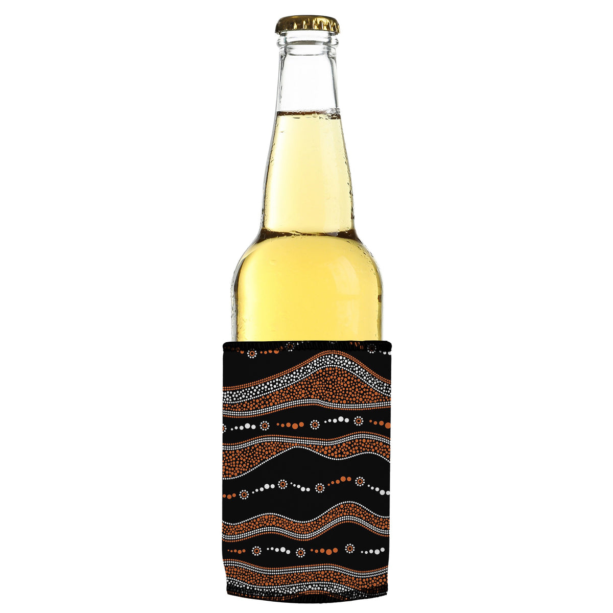 Traditional Australian Stubbyz One Size cooler on a slim bottle, angled view