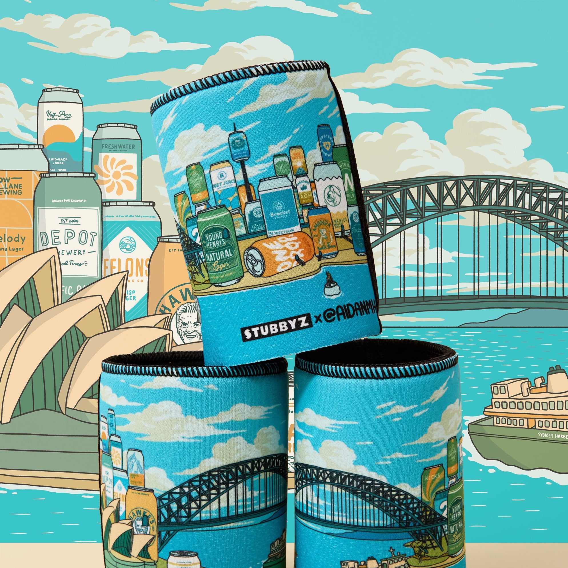 Stubbyz x Aidan Howes Sydney Harbeer Stubby Cooler