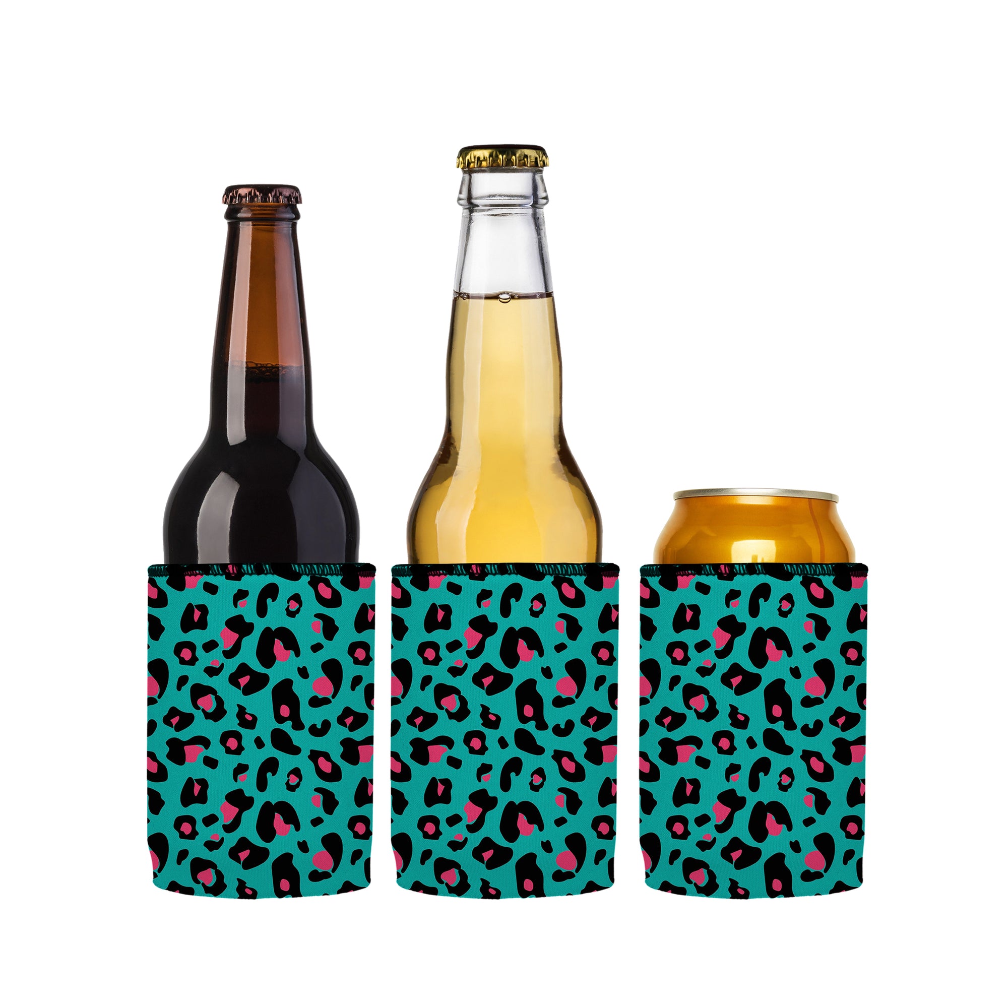Stubbyz Teal Leopard Pattern Stubby Cooler 3-Pack