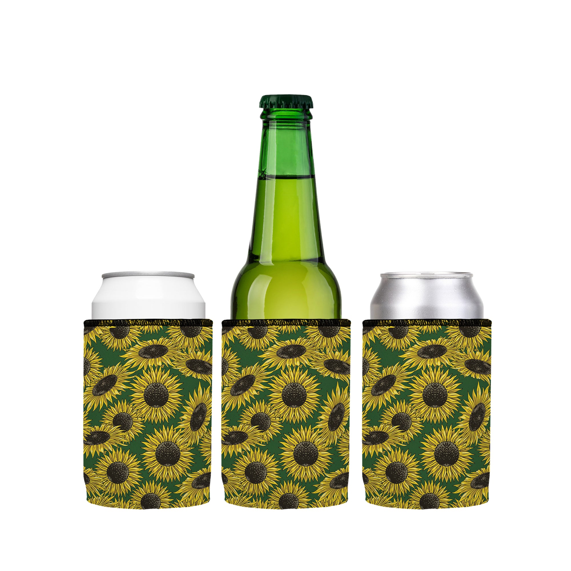 Stubbyz Green Sunflowers Stubby Cooler 3-Pack