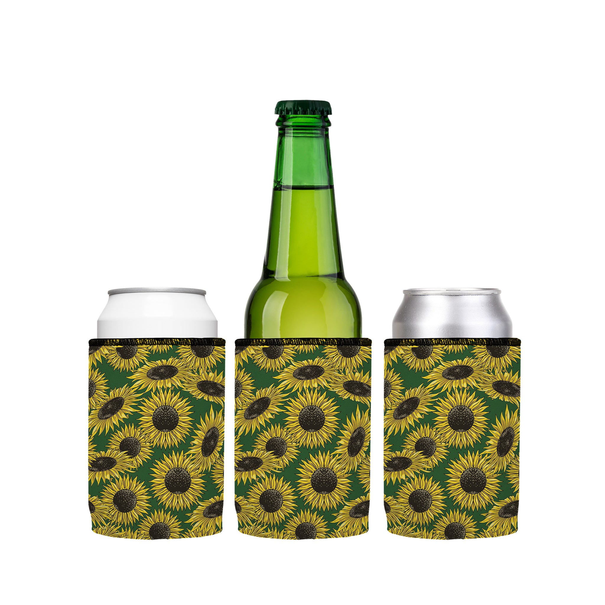 Stubbyz Green Sunflowers Stubby Cooler 3-Pack